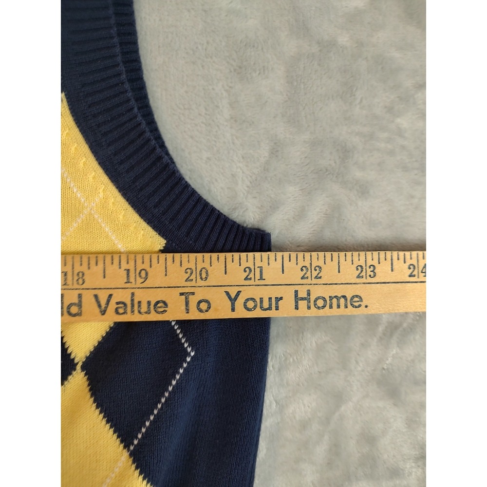 Club Room Mens Argyle Sweater Vest‎ Navy Blue Yellow Cotton V-Neck Large - Picture 4 of 7